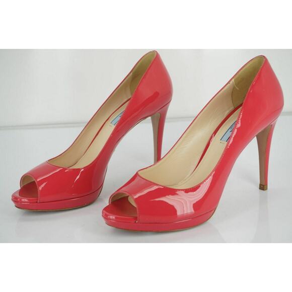 Prada Peep Toe Pink Patent Platform Pumps NIB - Picture 4 of 12